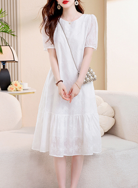 杭州高端桑蚕真丝连衣裙女2025新款夏季国际大牌今年流行白色裙子