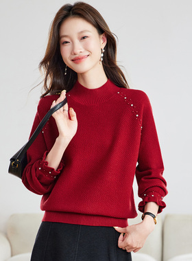 红色针织打底衫女秋冬内搭可外穿高级感上衣洋气毛衣2025新款冬季