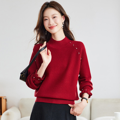 红色针织打底衫女秋冬内搭可外穿高级感上衣洋气毛衣2025新款冬季