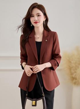 红色小西装短外套女2025春秋新款小个子气质百搭显瘦通勤休闲上衣