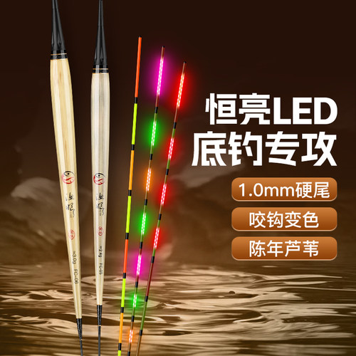 渔眼LED芦苇夜光漂咬钩变色短脚长身罗非鲫鱼日夜两用电子鱼漂