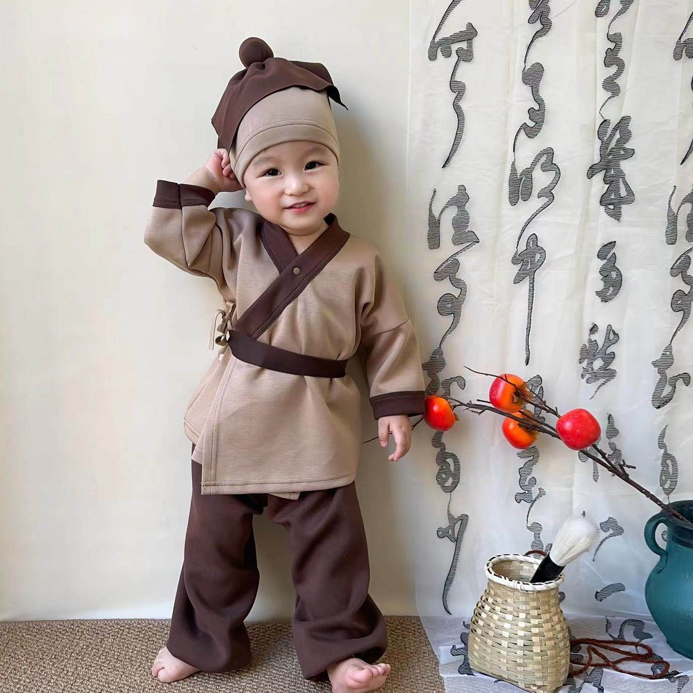 儿童春秋季汉服套装男童小和尚衣服宝宝中国风古装拍照衣服表演服