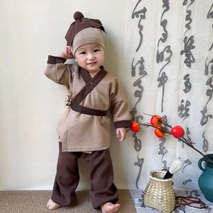 儿童春秋季汉服套装男童小和尚衣服宝宝中国风古装拍照衣服表演服