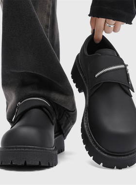 德比鞋男款秋季英伦复古休闲运动马丁靴厚底增高黑色大头工装皮鞋