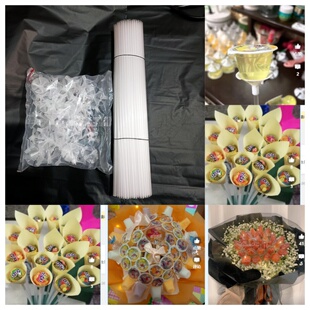 草莓苹果花束托杆透明白色加硬塑料气球杆子手拿棒马卡龙色支撑杆