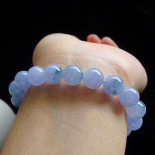 天然A货翡翠冰种紫罗兰飘花手链 缅甸老坑圆珠珠子女款玉原石手串