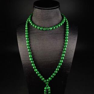 天然祖母绿翡翠项链缅甸老坑A货满绿毛衣链玉石男女款圆珠珠链