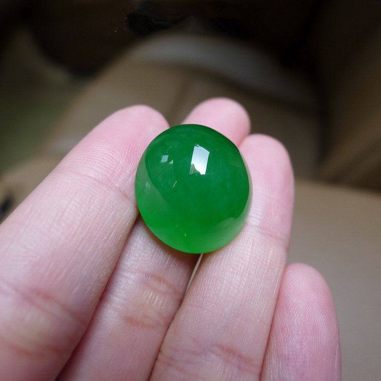 天然翡翠戒面老坑冰种阳绿蛋形裸石灵光戒指未镶嵌绿色男女款戒面