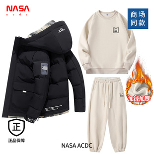 NASA ACDC情侣羽绒棉服新款青年加厚保暖冬季外套男款棉衣三件套