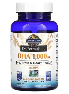 Garden of Life Dr. Formulated DHA+DPA柠檬味1000mg30粒软凝