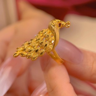 新款凤凰镀金仿真黄金戒指女大气指环结婚新娘三金沙金指环可调节