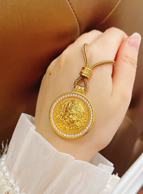传承沙金女项链黄财神吊坠项链气质国风送礼物轻奢精致送礼女朋友