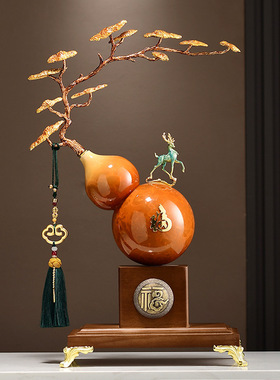 福鹿双全新中式葫芦装饰摆件高档轻奢客厅玄关屏风办公室乔迁新居