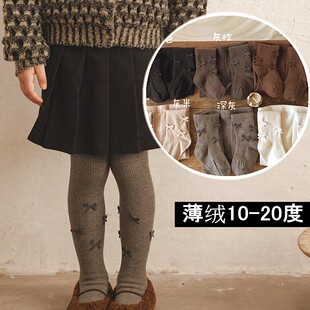 韩国版女童连裤袜薄绒棉儿童宝宝多蝴蝶结加绒磨毛打底裤袜秋冬潮