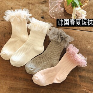 韩国版儿童短袜纯棉女孩春夏薄款女童宝宝网纱公主袜短袜花边蕾丝