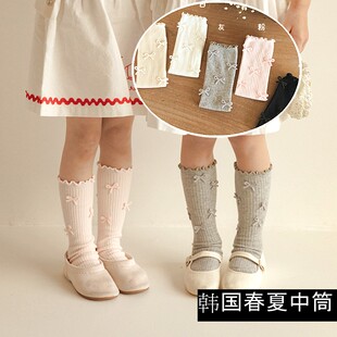 韩国女童中筒袜夏春季薄款纯棉儿童宝宝多蝴蝶结不勒腿外穿公主袜