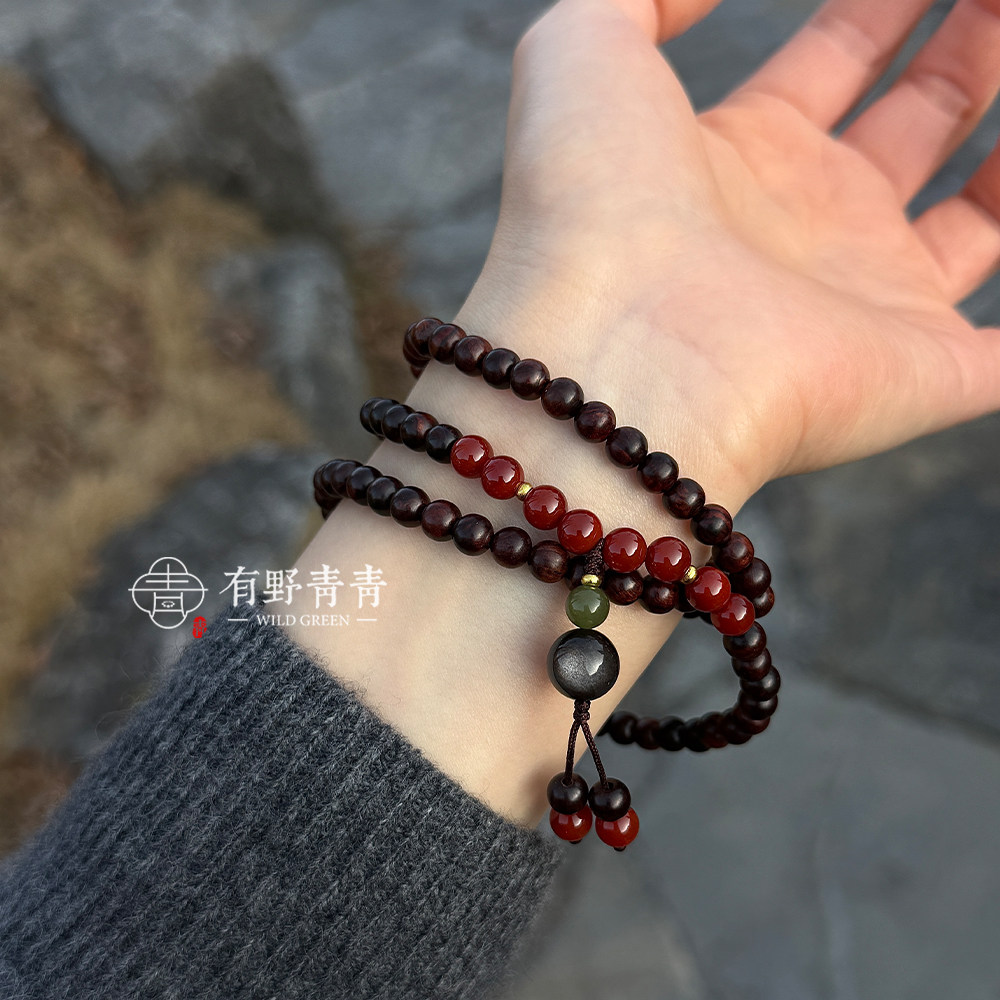 有野青青「钮祜禄-黄花梨」原创中式设计海南黄花梨文玩手串礼物