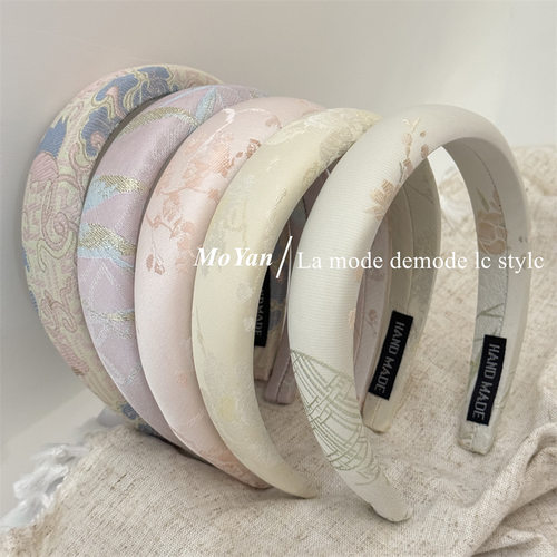 新中式刺绣提花海绵发箍女复古气质高级感发卡精致头箍高颅顶发饰