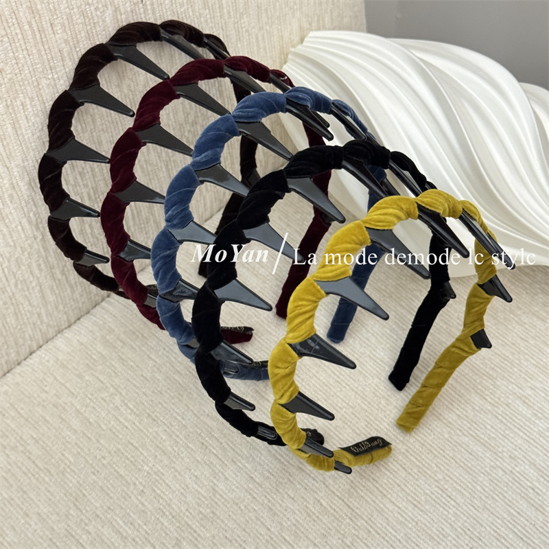 秋冬复古绒布波浪倒插梳发箍女2026洗脸外出压发头箍带齿缠绕发卡