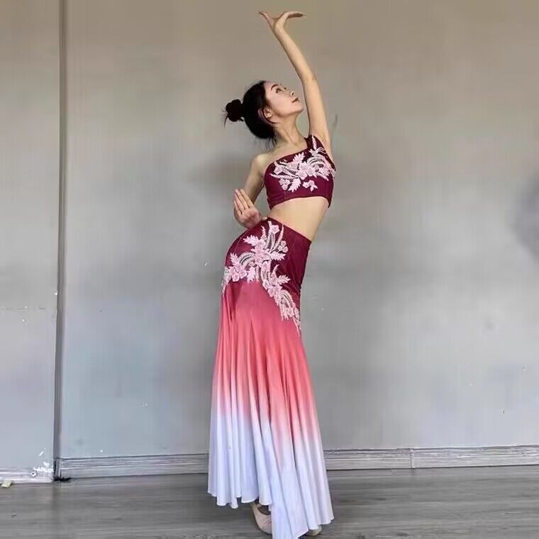 傣族舞蹈演出服表演服女傣族舞裙孔雀舞鱼尾半身裙艺考服装练习裙