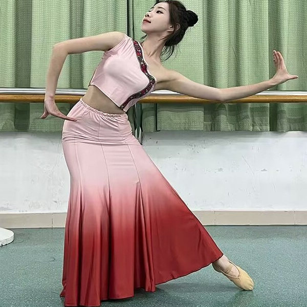 傣族舞蹈服艺考服装表演服女傣族孔雀舞蹈裙练功裙鱼尾半身裙定做
