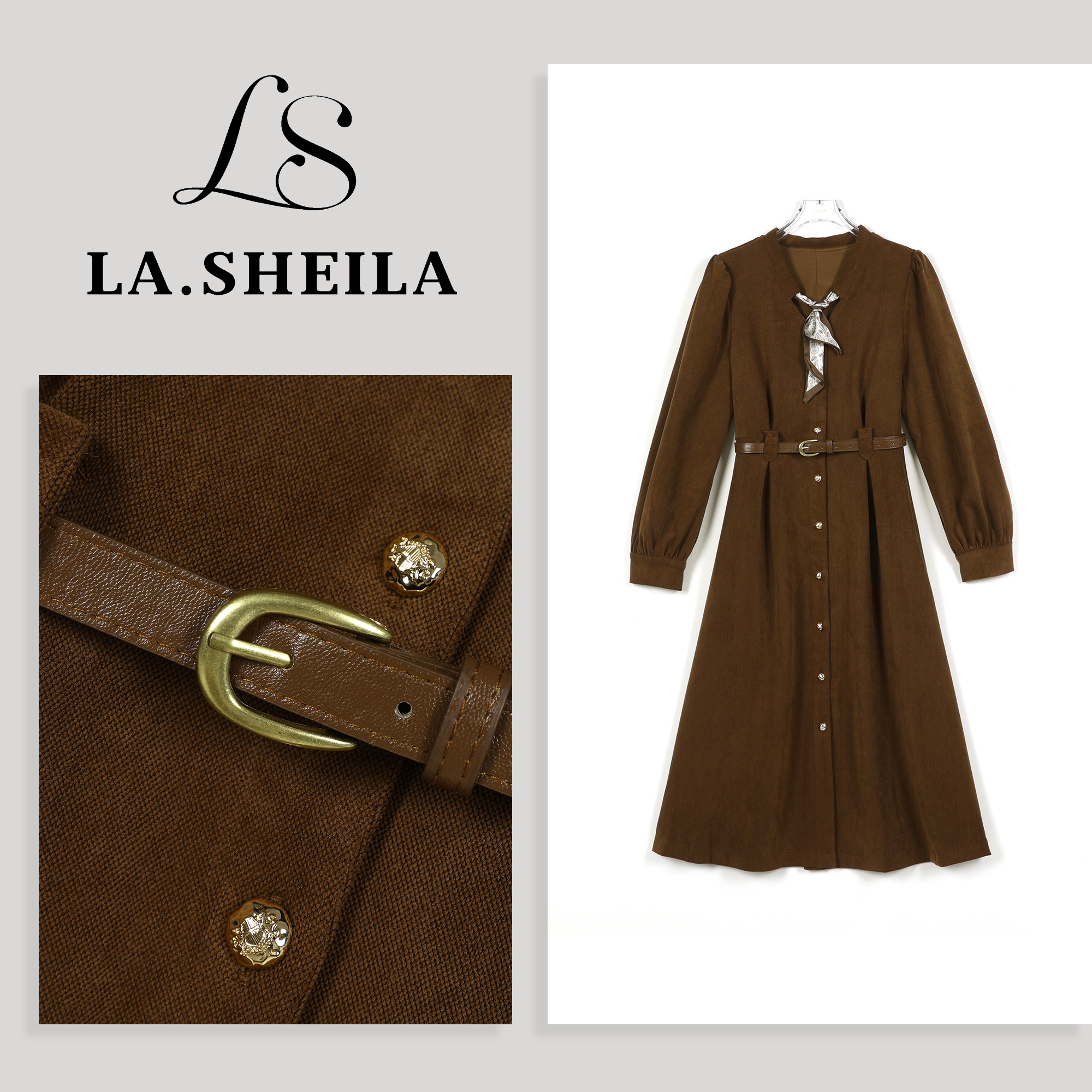 LA.Sheila送腰带丝巾 金扣连衣裙253-LYQ/0903-95696