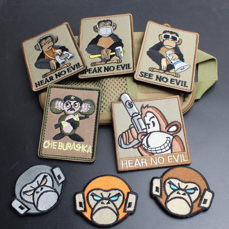 猴子勿听创意设计刺绣士气魔术贴