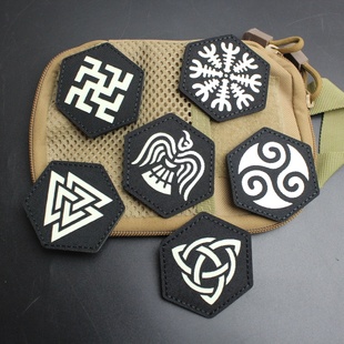 激光雕刻精品魔术贴章夜光标维京图案徽章士气章尼龙魔术贴臂章