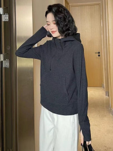 设计感时尚双拉链百搭连帽德绒长袖卫衣女冬欧货宽松显瘦休闲上衣