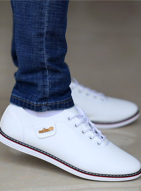 男士休闲鞋2025秋季新款白色皮鞋男软底潮鞋百搭板鞋透气商务鞋子