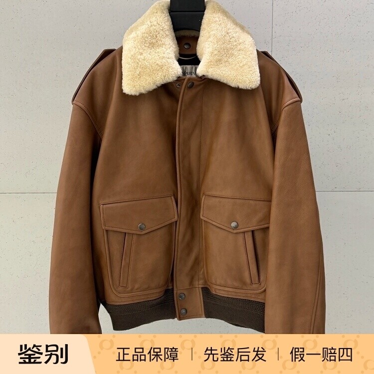 棕色皮衣夹克外套 羊皮毛 Saint Laurent YSL圣罗兰2025秋冬女装