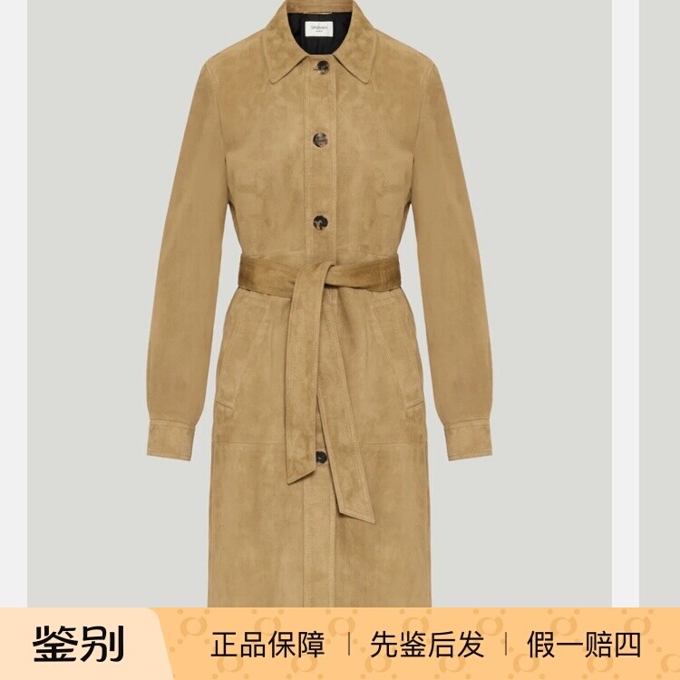 驼色羊皮大衣外套 麂皮绒面反皮 YSL圣罗兰2026秋冬新款皮大衣女