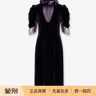 丝绒短袖 McQueen麦昆2025 连衣裙天鹅绒蕾丝拼接深紫色Alexander