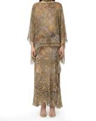 Etro艾绰2026春夏款 棕色豹纹印花真丝斗篷上衣罩衫 荷叶边半身裙