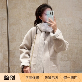 羊毛外套 毛呢 一手长 中长 米色围巾领 FF 2025春款Fendi芬迪女