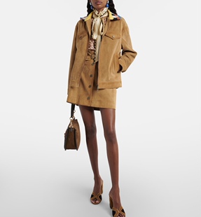 浅棕色麂皮绒面牛皮半身裙短裙 A字裙 ETRO 2026春季新款夹克外套