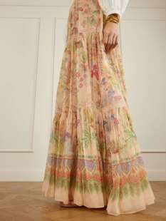 2026春夏新款 Etro艾绰 荷叶边真丝半身裙 粉色印花长款