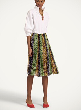 绿色印花百褶半身裙 雪纺A字裙 La Double J 2026春夏新款