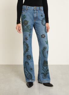 蓝色印花牛仔裤 修身微喇叭 Etro艾绰 2025秋季新款女士裤子长裤