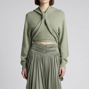 新款 Balmain巴尔曼2026春季 真丝针织 浅绿色桑蚕丝针织套头毛衣