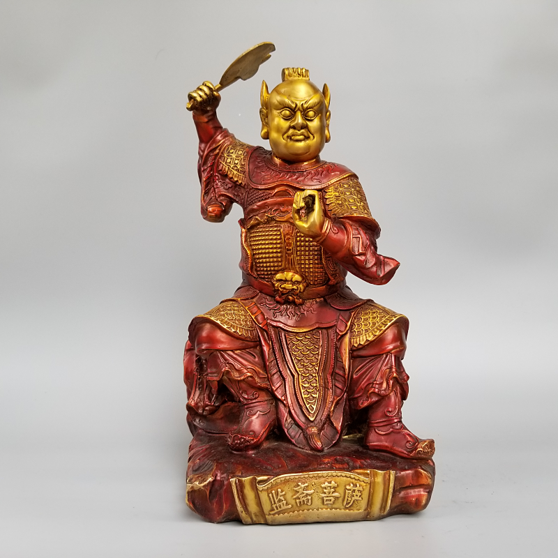 黄铜监斋菩萨铜像寺庙斋堂摆件大圣紧那罗王护法面然大士坐像