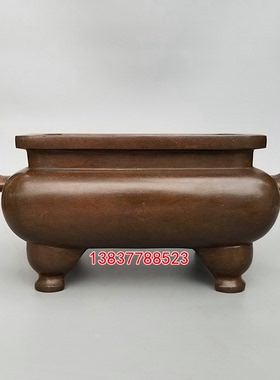 双耳长方形中式风摆件古玩铜器