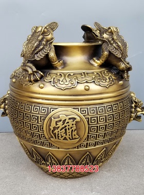 纯铜聚宝盆四方纳财钱罐金蟾四仪罐铜坛子招财聚财家居风水装饰