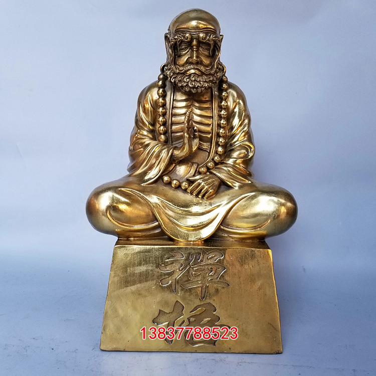 黄铜达摩祖师佛像沉思禅意禅宗始祖菩提达摩铜像家居工艺摆件