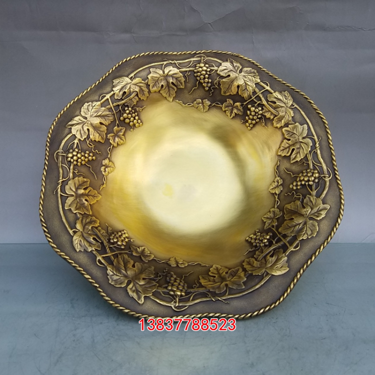 纯铜果盘仿古葡萄图案多子多孙盘子时尚水果盘家居装饰礼品摆件