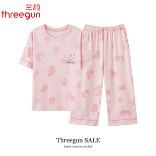 家居服卡通全棉夏天休闲套装 三枪睡衣女士夏季 七分裤 短袖 纯棉薄款