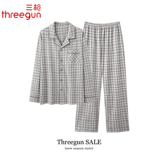 三枪睡衣男款纯棉春秋季长袖长裤翻领家居服秋天男士全棉大码套装