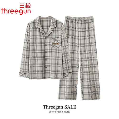 三枪睡衣男士春秋款纯棉长袖休闲可外穿家居服秋季男款全棉套装