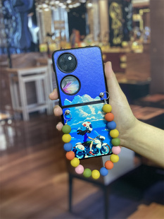 机车女孩适用于华为P50 Pocket S手机壳新款卡通皮壳保护套宝盒防摔可爱创意彩色手提珠串链条挂绳小清新女款