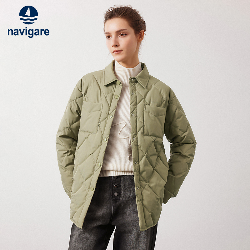 Navigare意大利小帆船2025秋季新款尖领百搭外套女士宽松羽绒服